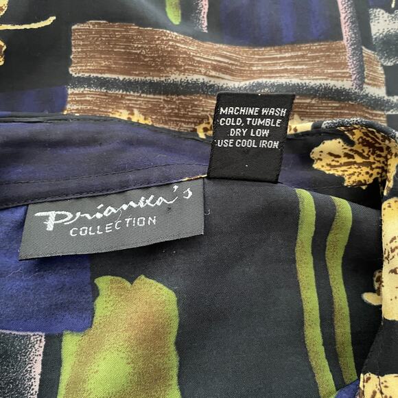 Vintage Blouse Top Size Medium Purple Green Boho Art Print Long Sleeve Button - Picture 10 of 12